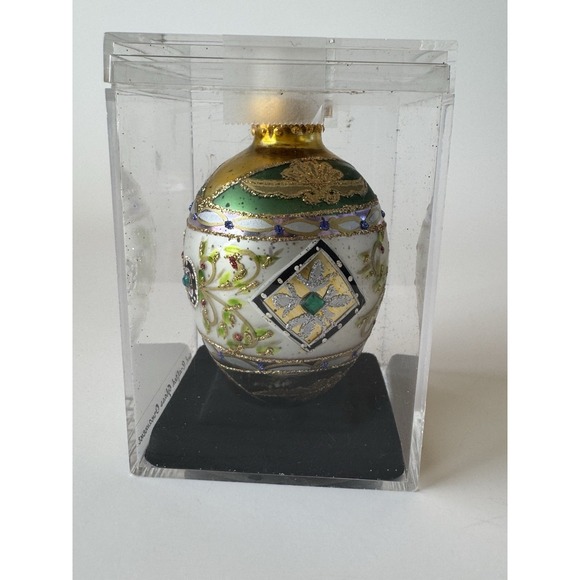 Mercury Glass Jeweled Egg Shaped Christmas Ornament  Boxed - Picture 4 of 5